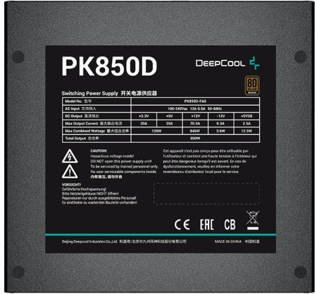 Блок питания Deepcool ATX 850W PK850D Game Storm 80+ bronze (20+4pin) APFC 120mm fan 6xSATA RTL