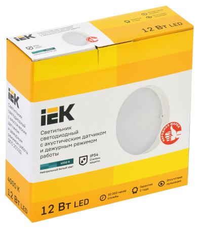 Светильник IEK ДПО2013Д 12Вт 4000K белый датч.движ. (LDPO3-2013D-12-4000-K01)