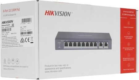 Коммутатор Hikvision DS-3E0310P-E/M 8x100Mb 1G 8PoE+ 60W неуправляемый