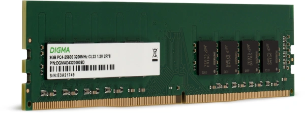 Память DDR4 8Gb 3200MHz Digma DGMAD43200008D RTL PC4-25600 CL22 DIMM 288-pin 1.2В dual rank Ret