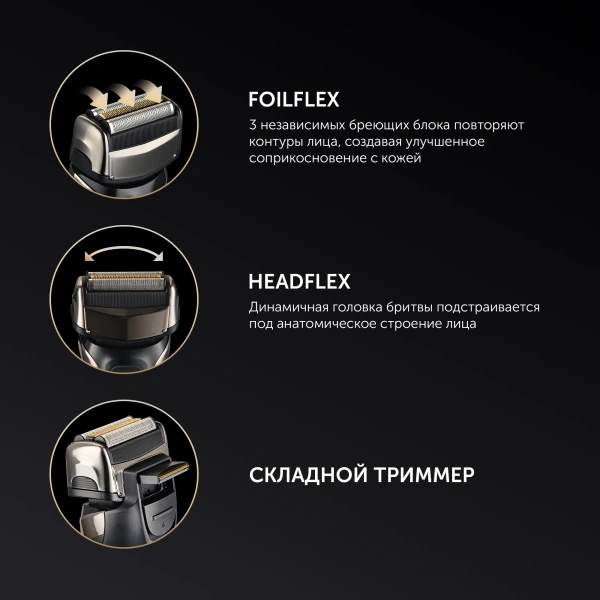 Бритва сетчатая Polaris PMF 1013RC реж.эл.:3 питан.:элек.сеть/аккум. черный/серебристый