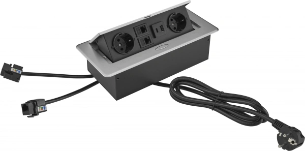 Розетка Cactus CS-SOCKET-EU2-USBA/C-NET для столешницы 26.5x11.8x6.5см серый