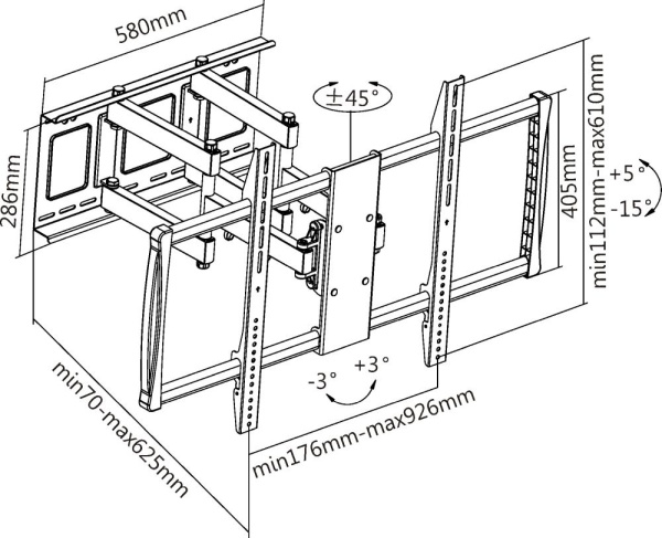 Кронштейн для телевизора Ultramounts UM914 черный 60"-100" макс.80кг настенный поворотно-выдвижной и наклонный