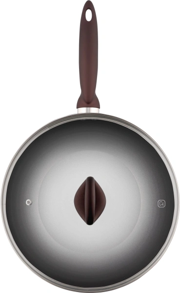 Сковорода ВОК (WOK) Rondell Tierno RDA-1581 круглая 28см покрытие: Xylan Plus ручка несъемная (с крышкой) черный