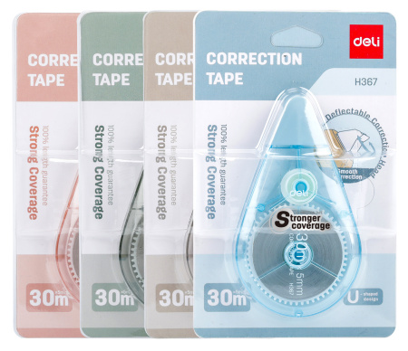 Лента коррект. Deli EH367 30мх5мм ассорти корпус белый блистер