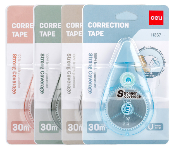 Лента коррект. Deli EH367 30мх5мм ассорти корпус белый блистер