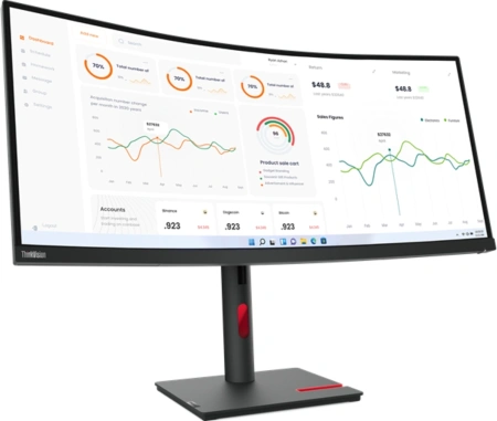 Монитор Lenovo 34" ThinkVision T34w-30 черный VA LED 21:9 HDMI матовая HAS Piv 3000:1 350cd 178гр/178гр 3440x1440 60Hz DP QHD USB 9.5кг