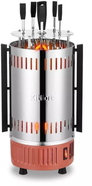 Шашлычница электрическая Kitfort КТ-1407 900Вт нержавеющая сталь/оранжевый