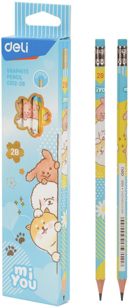 Карандаш ч/г Deli MiYou EC012-2B 2B шестигран. карт.кор. (12шт)