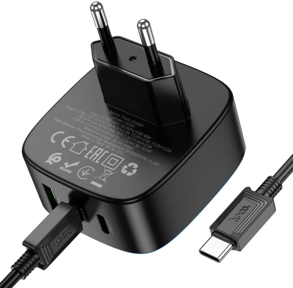 Сетевое зар./устр. Hoco CS33A 30W 3A+2.5A+2A+1.5A (PD+QC) 2xUSB/USB type-C универсальное серый (PD30W(TYPE-C TO TYPE-C) 17536)