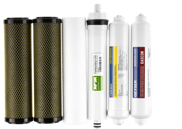 Комплект картриджей Гейзер Премиум для систем обратного осмоса ресурс:10000л (упак.:6шт)