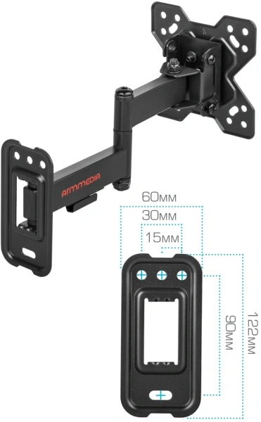 Кронштейн для телевизора Arm Media MARS-6 черный 10"-32" макс.25кг настенный поворотно-выдвижной и наклонный