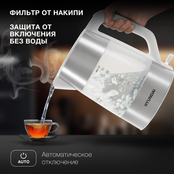 Чайник электрический Hyundai HYK-P4025 1.9л. 2200Вт белый (корпус: пластик)