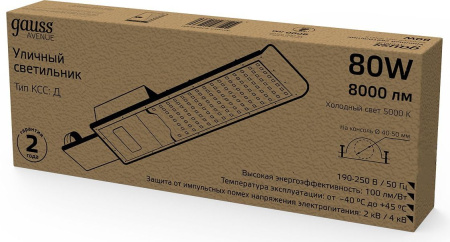 Светильник консольный Gauss 629536380 80Вт ламп.:100шт черный