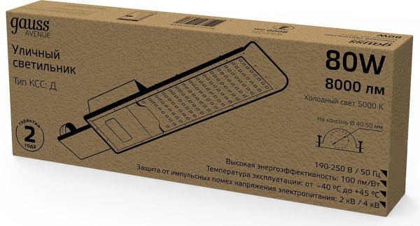 Светильник консольный Gauss 629536380 80Вт ламп.:100шт черный