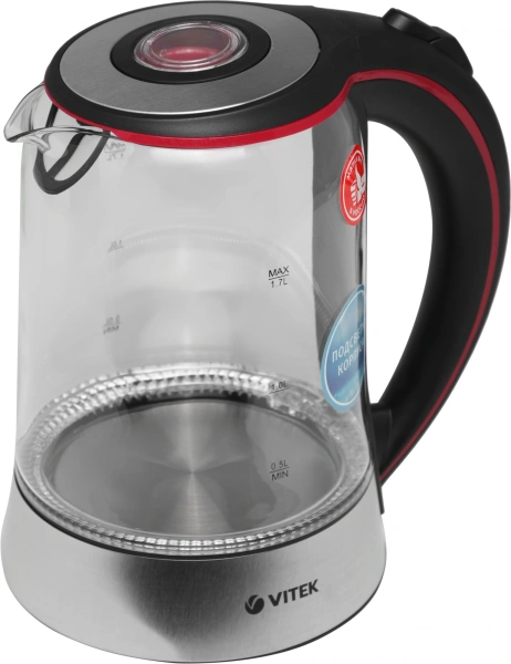 Чайник электрический Vitek VT-7009 1.7л. 2200Вт прозрачный корпус: стекло