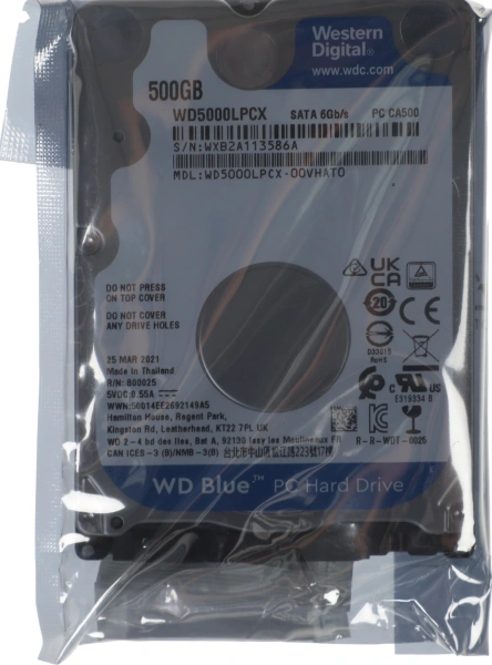 Жесткий диск WD SATA-III 500Gb WD5000LPCX Blue (5400rpm) 16Mb 2.5"