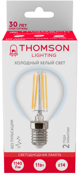 Лампа филам. Thomson Filament TH-B2338 11Вт цок.:E14 шар 220B 6500K св.свеч.бел.хол. Globe (упак.:1шт)