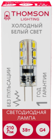 Лампа светодиодная Thomson TH-B4223 3Вт цок.:G4 капсул. 12B 6500K св.свеч.бел.хол. (упак.:1шт)