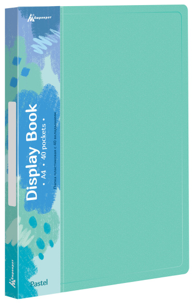 Папка с 40 прозр.вклад. Бюрократ Pastel PAST40GRN A4 пластик 0.5мм торц.карм с бум. встав мятный