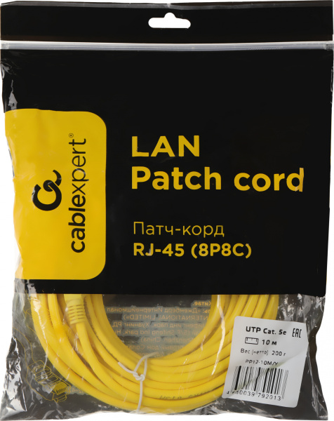 Патч-корд Premier PP12-10M/Y 1000Гбит/с UTP 4 пары cat.5E CCA molded 10м желтый RJ-45 (m)-RJ-45 (m)