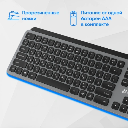 Клавиатура Оклик K859W черный/серый USB беспроводная slim Multimedia (2002136)