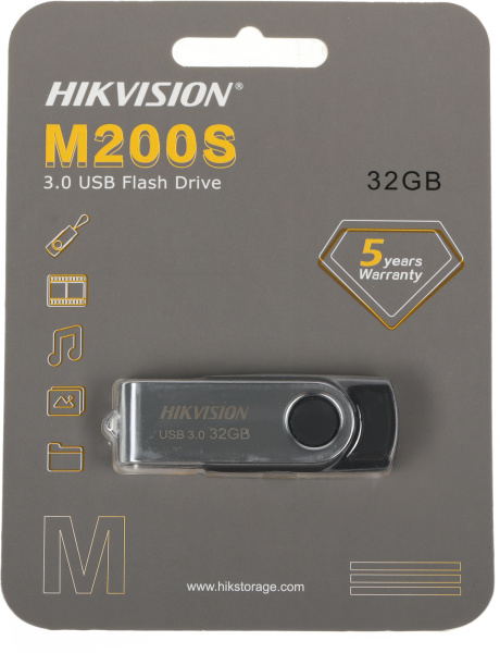 Флеш Диск Hikvision 32GB M200S HS-USB-M200S/32G/U3 USB3.0 серебристый/черный