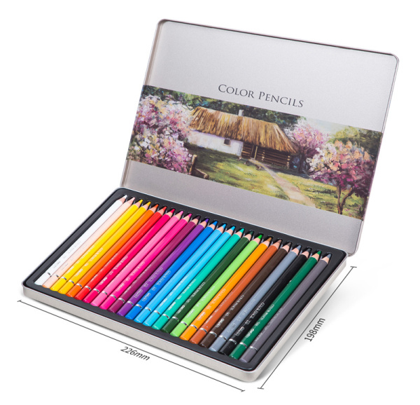 Карандаши цв. Deli 6565 акварель. кругл. липа цветной корпус 24цв. мет.кор.