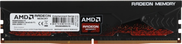 Память DDR5 8GB 4800MHz AMD R5S58G4800U1S Radeon R5 RTL PC5-38400 CL40 DIMM 288-pin 1.1В с радиаторо