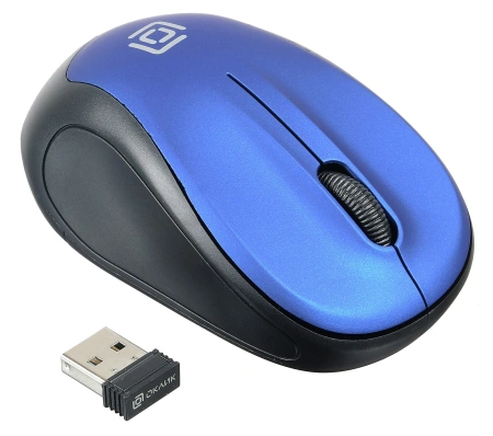 Мышь Оклик 665MW черный/синий оптическая (1600dpi) беспроводная USB для ноутбука (4but)