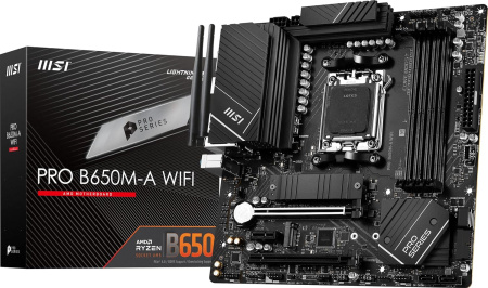 Материнская плата MSI PRO B650M-A WIFI SocketAM5 AMD B650 4xDDR5 mATX AC`97 8ch(7.1) 2.5Gg RAID+VGA+