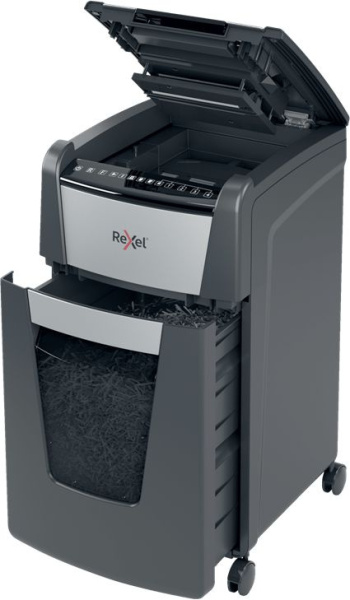 Шредер Rexel Optimum AutoFeed 300X черный с автоподачей (секр.P-4) фрагменты 300лист. 60лтр. скрепки скобы пл.карты