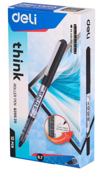 Ручка роллер Deli Think (EQ20520) серый d=0.7мм черн. черн. стреловидный пиш. наконечник линия 0.55мм
