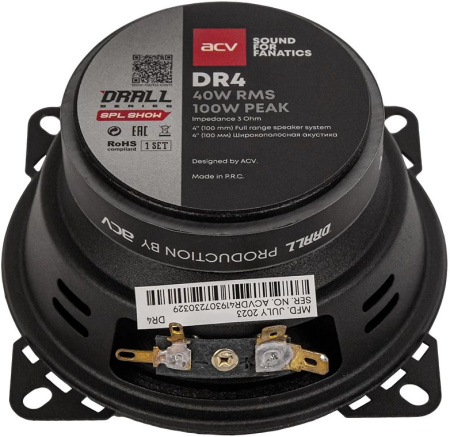 Колонки автомобильные ACV DRALL DR4 (без решетки) 100Вт 94дБ 3Ом 10см (4дюйм) (ком.:2кол.) широкополосные однополосные