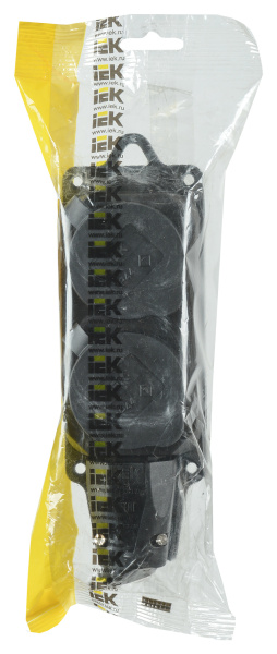 Блок силов. IEK Омега PKR62-016-2-K02 2розет. двойн. откр. зазем. крыш. IP44 черный (упак.:1шт)