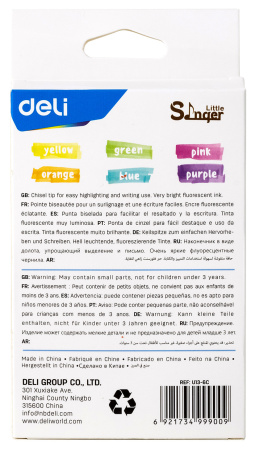 Набор текстовыделителей Deli EU13-6C Little Sinnger скошенный пиш. наконечник 6цв. коробка с европодвесом