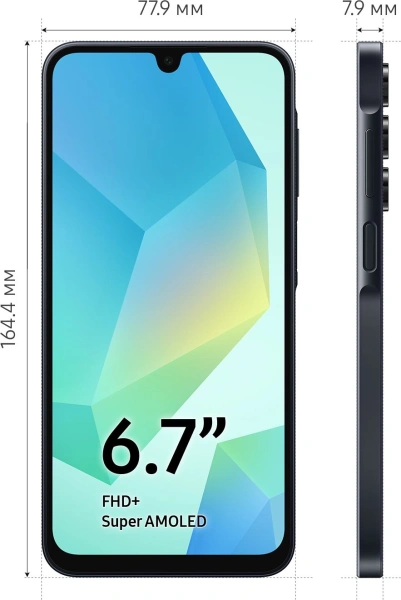 Смартфон Samsung SM-A165F Galaxy A16 128Gb 4Gb черный моноблок 3G 4G 2Sim 6.7" 1080x2340 Android 14 50Mpix 802.11 a/b/g/n/ac NFC GPS GSM900/1800 GSM1900 TouchSc microSD max1024Gb
