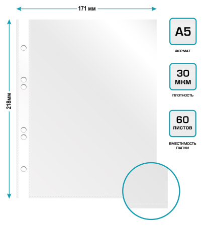 Папка-вкладыш Бюрократ Премиум -013A5 глянцевые А5 30мкм (упак.:100шт)