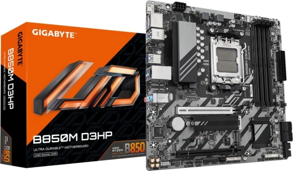 Материнская плата Gigabyte B850M D3HP SocketAM5 AMD B850 4xDDR5 mATX AC`97 8ch(7.1) GbLAN RAID+HDMI+DP