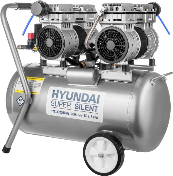 Компрессор поршневой Hyundai HYC 30250LMS безмасляный 300л/мин 50л 2000Вт серебристый/черный