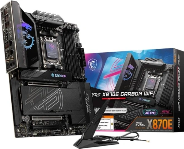 Материнская плата MSI MPG X870E CARBON WIFI SocketAM5 AMD X870 4xDDR5 ATX AC`97 8ch(7.1) 5Gigabit + 2.5Gigabit Ethernet RAID+HDMI
