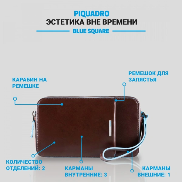 Клатч мужской Piquadro Blue Square AC4221B2/MO коричневый натур.кожа