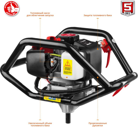Мотобур Зубр МБ2-250 Н профес. 2-х такт. 1800Вт 2.45л.с. 52см3 8800об/мин (бур в компл.)