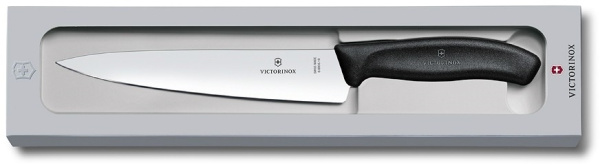 Нож кухонный Victorinox Swiss Classic (6.8003.22G) стальной разделочный лезв.220мм прямая заточка черный подар.коробка