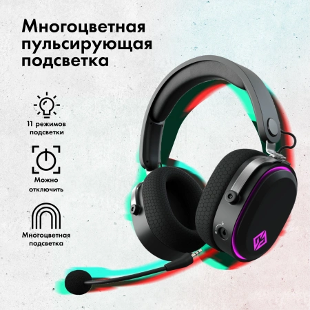 Наушники с микрофоном GMNG GG-HS405W черный/черный мониторные BT/Radio/3.5mm оголовье (1899873)