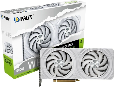 Видеокарта Palit PCI-E 4.0 RTX4060TI DUAL WHITE NVIDIA GeForce RTX 4060TI 8Gb 128bit GDDR6 2310/18000 HDMIx1 DPx3 HDCP Ret