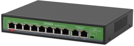 Коммутатор Digma DSP208F-2F-T120 DSP208F-2F-T120 V1 10x100Мбит/с 8PoE 8PoE+ 1PoE++ 120W неуправляемы