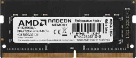 Память DDR4 4Gb 2666MHz AMD R744G2606S1S-U Radeon R7 Performance Series RTL PC4-21300 CL16 SO-DIMM 260-pin 1.2В Ret