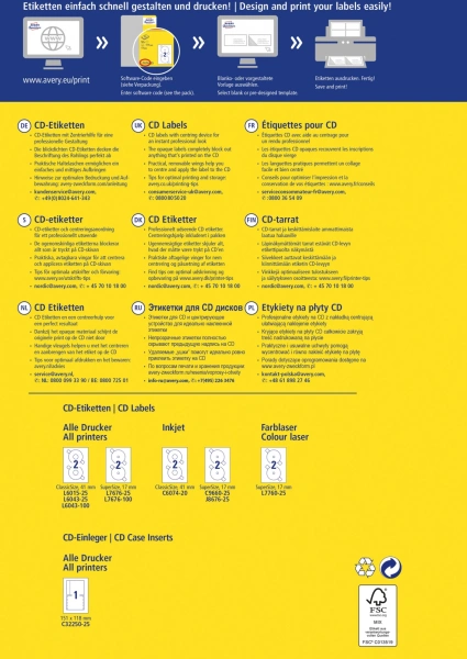 Этикетки Avery Zweckform CD/DVD L6015-25 A4/196г/м2/50л./белый самоклей. для лазерной печати