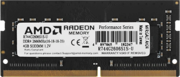 Память DDR4 4Gb 2666MHz AMD R744G2606S1S-U Radeon R7 Performance Series RTL PC4-21300 CL16 SO-DIMM 260-pin 1.2В Ret